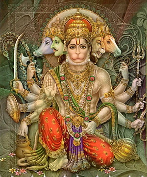 Panchamukha Hanuman Devotional Artwork with Five Faces and Multiple Arms HD phone wallpaper