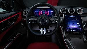 Mercedes-Benz C-Class AMG Line Interior with Digital Cockpit and Red Leather HD wallpaper