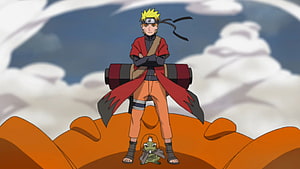 Naruto in Toad Sage Mode Standing on Giant Toad with Gamabunta HD wallpaper
