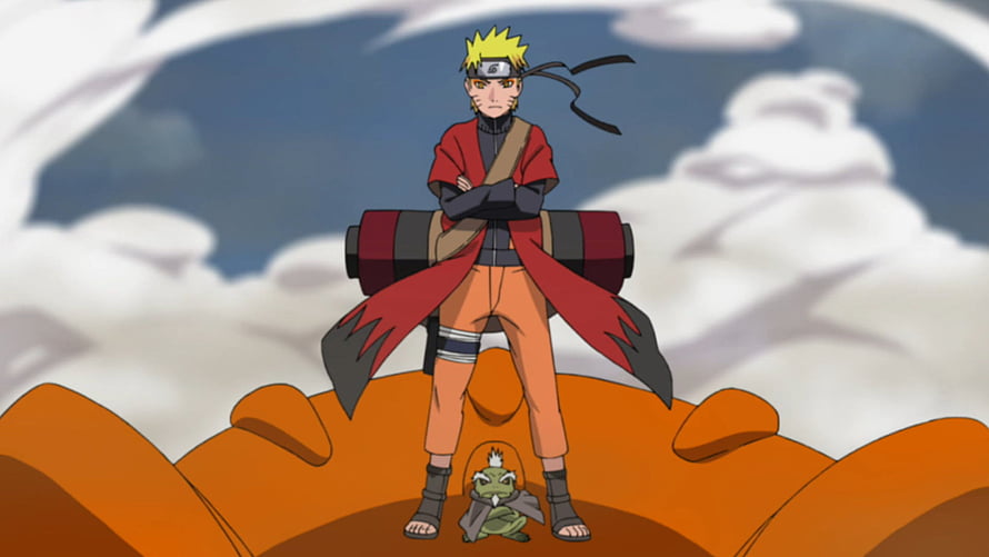 Naruto in Toad Sage Mode Standing on Giant Toad with Gamabunta HD wallpaper
