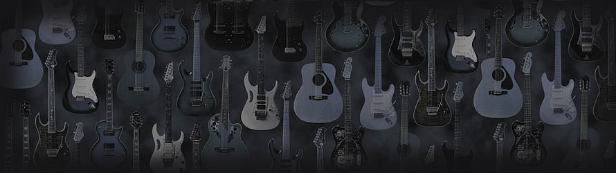 Dark Wall of Electric and Acoustic Guitars in Monochrome HD wallpaper