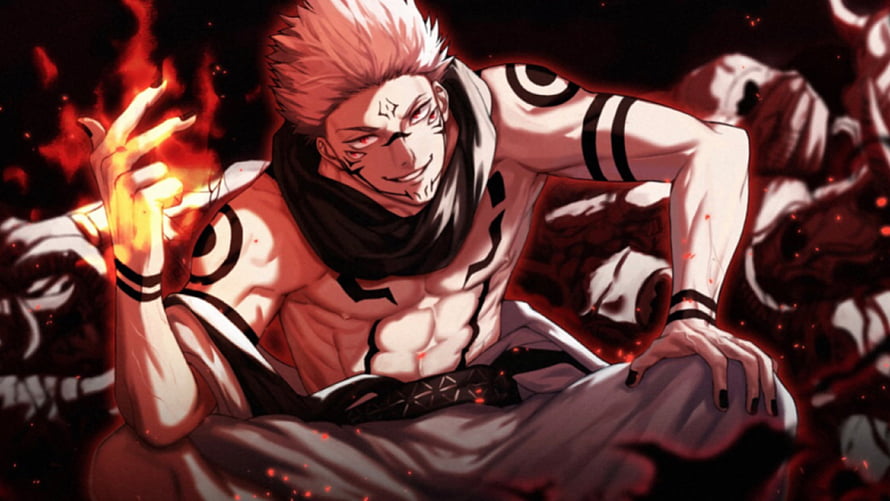 Ryomen Sukuna Anime Character with Flame and Dark Aura HD wallpaper