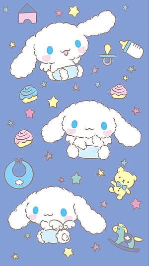 Cinnamoroll Sanrio Baby Poodle Pattern with Stars and Pastel Toys HD phone wallpaper