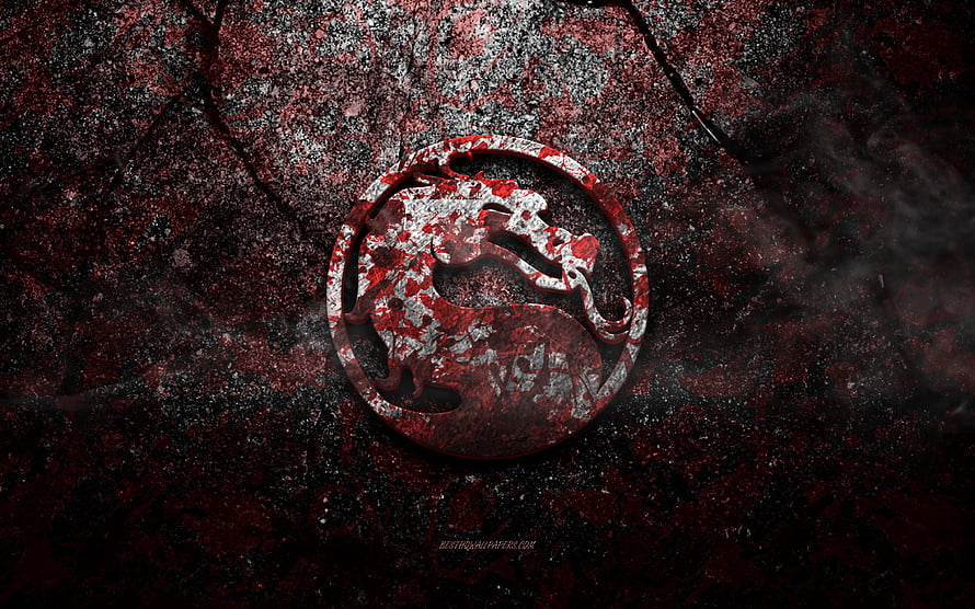 Mortal Kombat Dragon Emblem on Cracked Red Stone Surface with Grunge Texture HD wallpaper