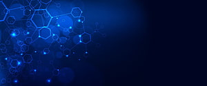 Abstract Blue Hexagonal Network with Glowing Nodes and Bokeh on Dark Background HD wallpaper