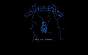 Metallica Ride the Lightning Album Artwork with Blue Lightning and Car on Black Background HD wallpaper