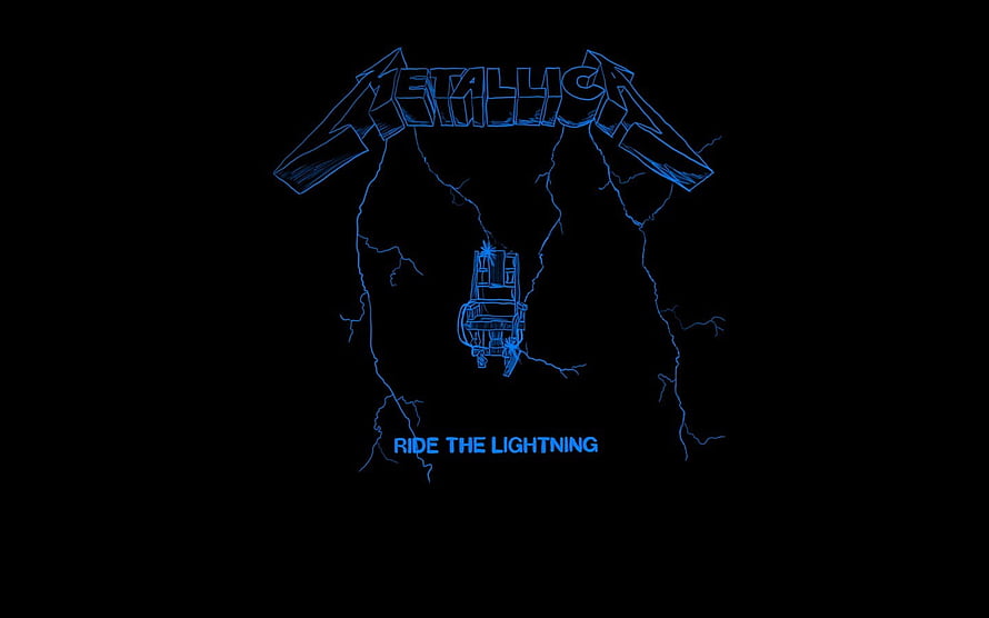 Metallica Ride the Lightning Album Artwork with Blue Lightning and Car on Black Background HD wallpaper
