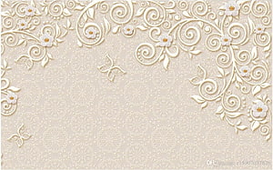 Elegant 3D Floral Wall Mural with Pearl Accents and European Damask Pattern HD wallpaper