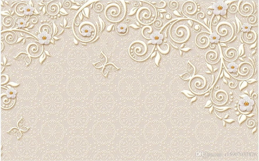 Elegant 3D Floral Wall Mural with Pearl Accents and European Damask Pattern HD wallpaper