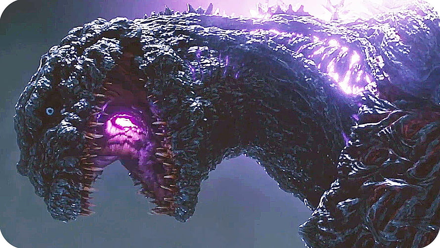 Shin Godzilla Roaring With Glowing Purple Energy In Dark Cinematic Scene HD wallpaper