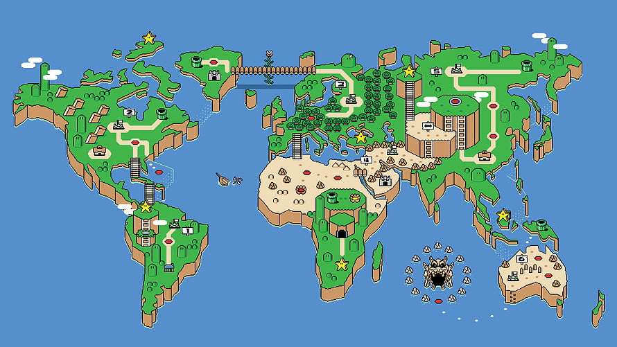 Super Mario World World Map Pixel Art Retro Game Level Overview HD wallpaper