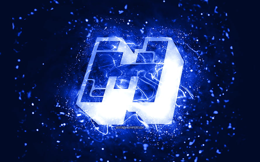 Minecraft Logo Glowing in Electric Blue Energy Burst with Neon Particles and Abstract Dark Background HD wallpaper