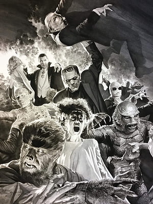 Universal Classic Monsters Black and White Horror Illustration HD phone wallpaper