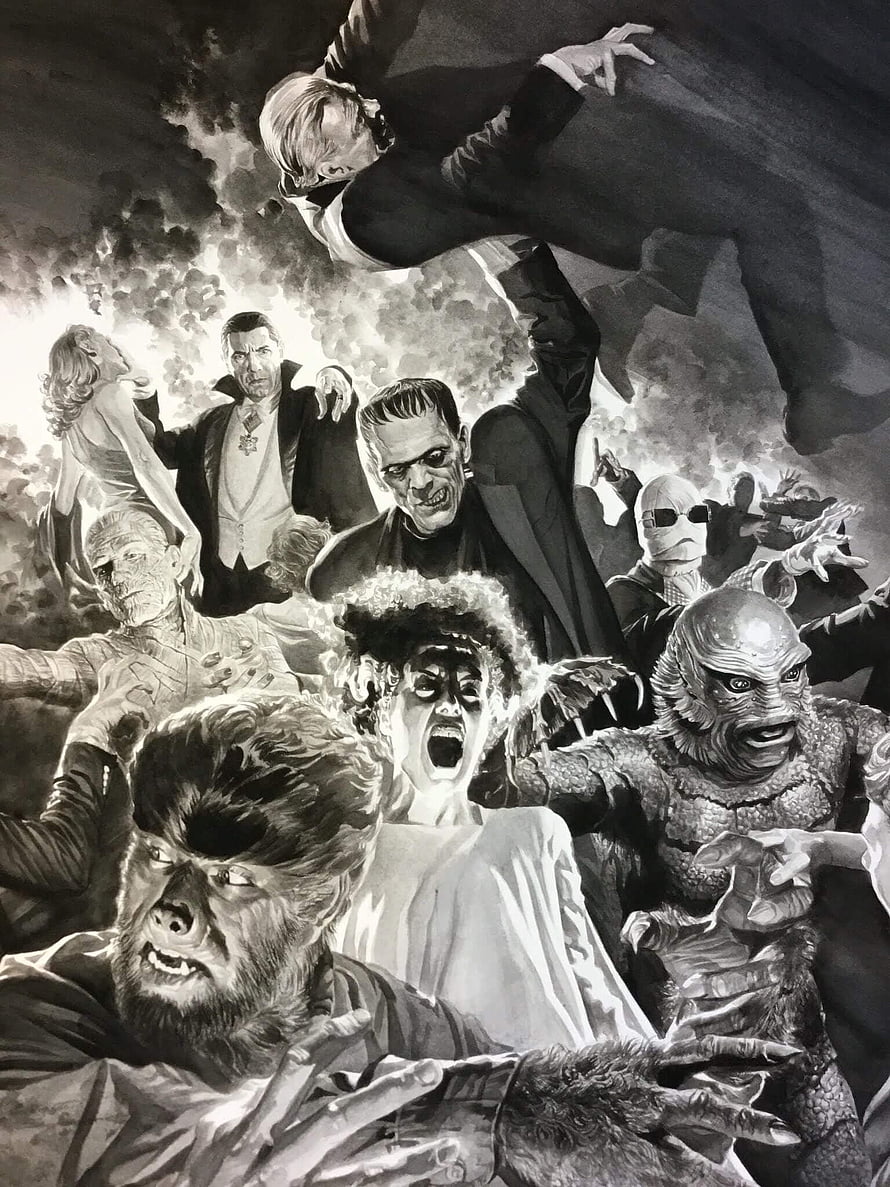 Universal Classic Monsters Black and White Horror Illustration HD phone wallpaper
