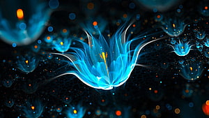 Glowing Blue Neon Flower Abstract Digital Art with Bokeh Light Particles HD wallpaper