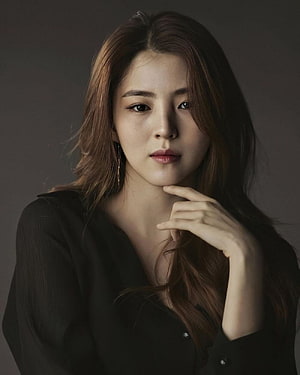 Han So Hee Studio Portrait in Black Blouse with Soft Dramatic Lighting HD phone wallpaper