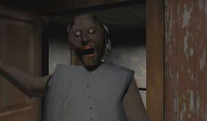 Granny Horror Game Character in Dark Room with Glowing Eyes and Open Mouth HD wallpaper