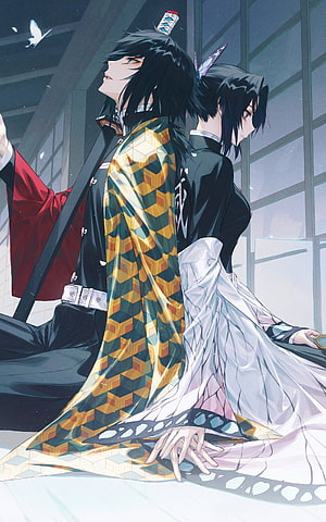 Giyu Tomioka and Shinobu Kocho in Demon Slayer Uniforms with Butterfly Motifs HD phone wallpaper