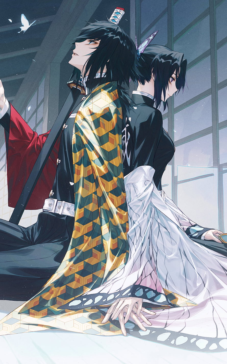 Giyu Tomioka and Shinobu Kocho in Demon Slayer Uniforms with Butterfly Motifs HD phone wallpaper