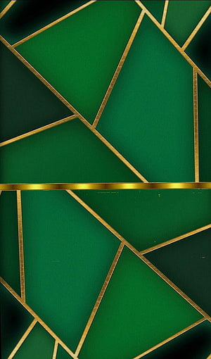 Emerald Green Geometric Pattern with Gold Lines and Triangular Shapes HD phone wallpaper