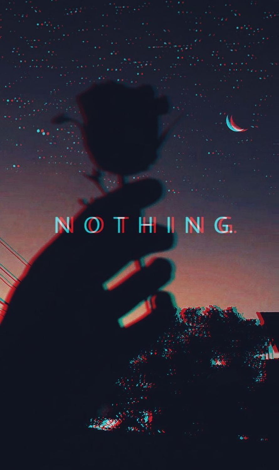 Anime Aesthetic Silhouette Holding a Rose Under a Starry Night Sky with Glitch Effect HD phone wallpaper
