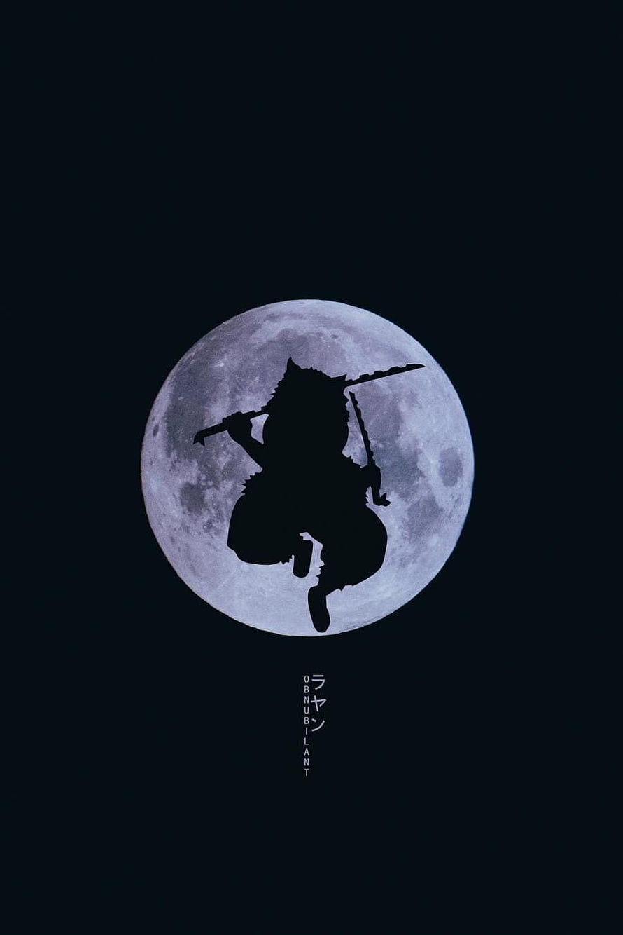 Oban Eiki Silhouette Against Full Moon Dark Anime Aesthetic Wallpaper HD phone wallpaper
