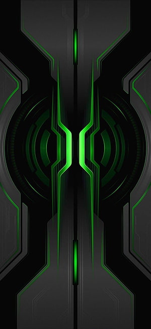 Symmetrical Futuristic Tech Design with Neon Green Accents on Dark Background HD phone wallpaper