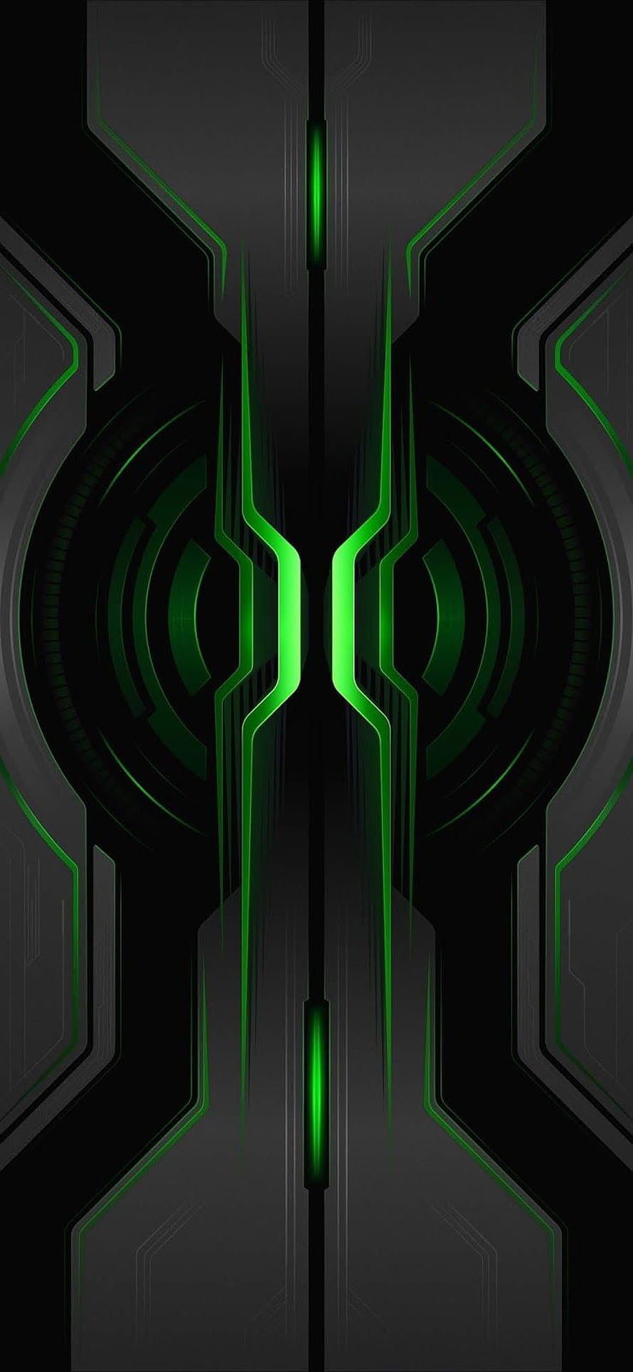 Symmetrical Futuristic Tech Design with Neon Green Accents on Dark Background HD phone wallpaper