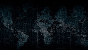 Dark Digital World Map with Matrix Code Overlay and Cybersecurity Theme HD wallpaper