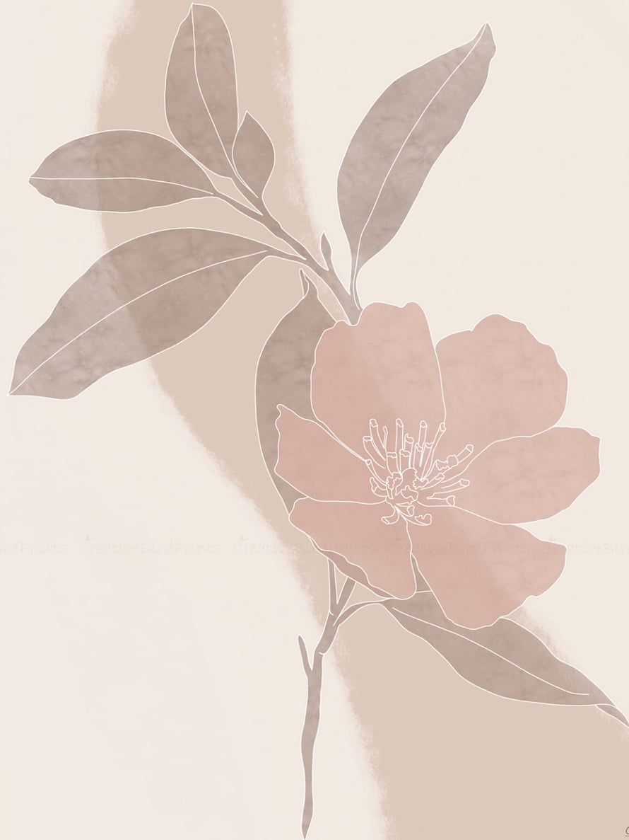 Minimalist Botanical Illustration of a Pink Camellia with Muted Neutral Tones and Soft Watercolor Background HD phone wallpaper