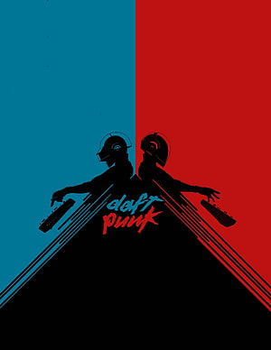Daft Punk Silhouette DJ Artwork with Red and Blue Split Background HD phone wallpaper