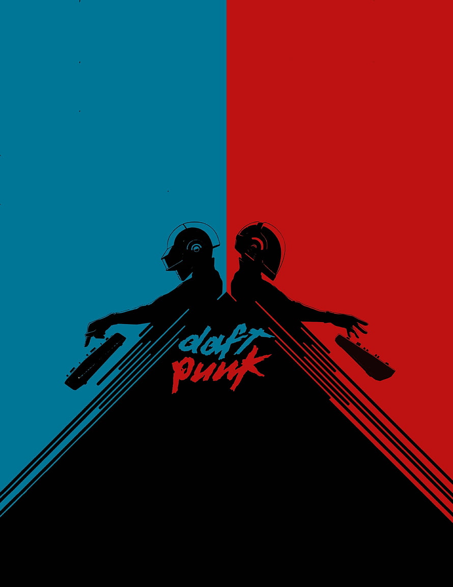 Daft Punk Silhouette DJ Artwork with Red and Blue Split Background HD phone wallpaper