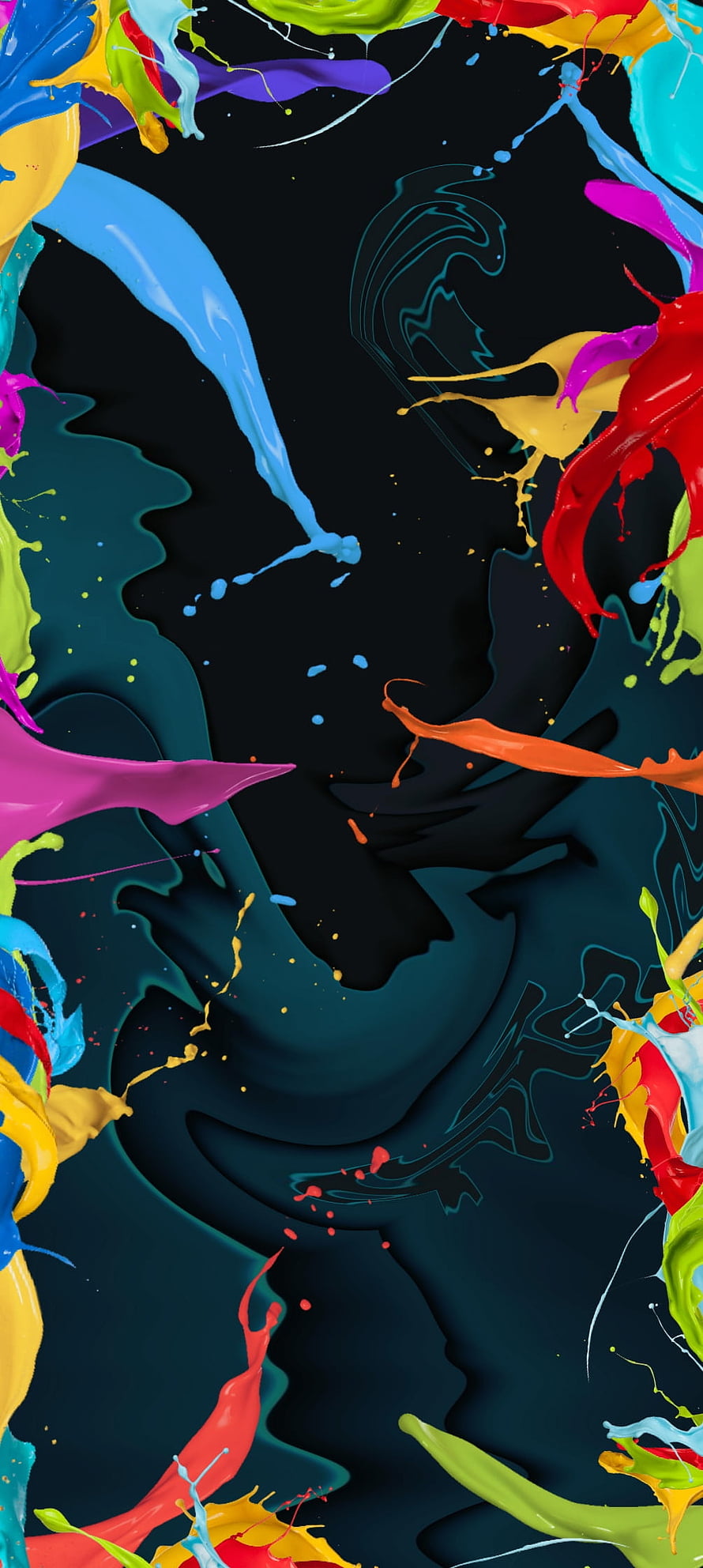 Vibrant Multicolor Paint Splash Abstract Art on Dark Background HD phone wallpaper