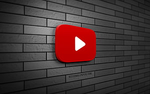 YouTube 3D Play Button Logo Mounted on Dark Gray Brick Wall HD wallpaper