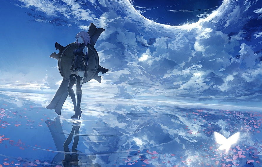 Mash Kyrielight from Fate Grand Order Standing in a Dreamlike Sky Reflection HD wallpaper