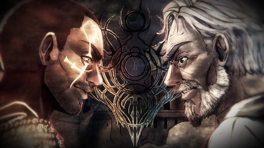 Dark Fantasy Illustration of Two Men in Confrontation with Mystical Symbol HD wallpaper