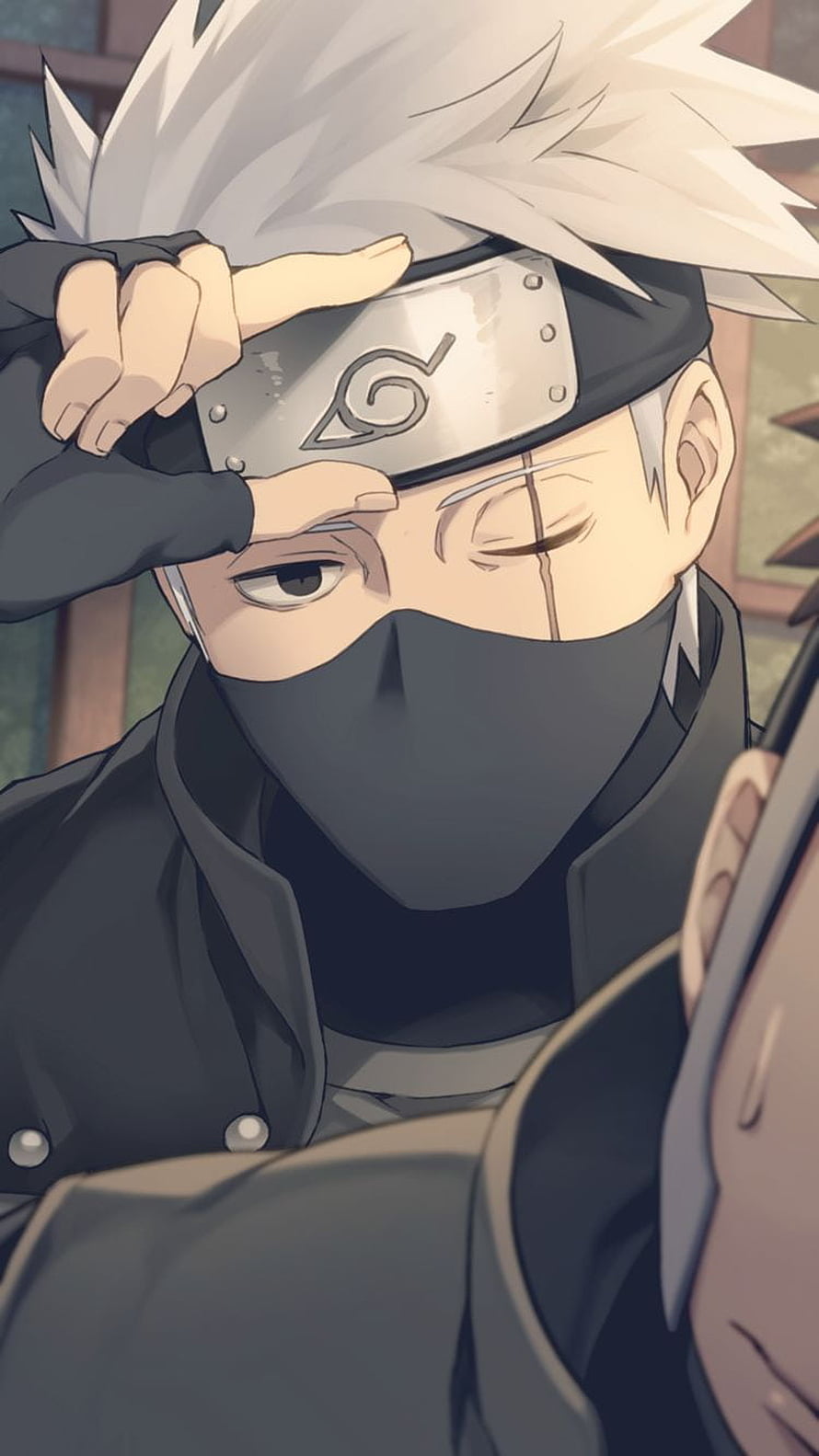 Kakashi Hatake Adjusting Headband in Dark Ninja Attire HD phone wallpaper