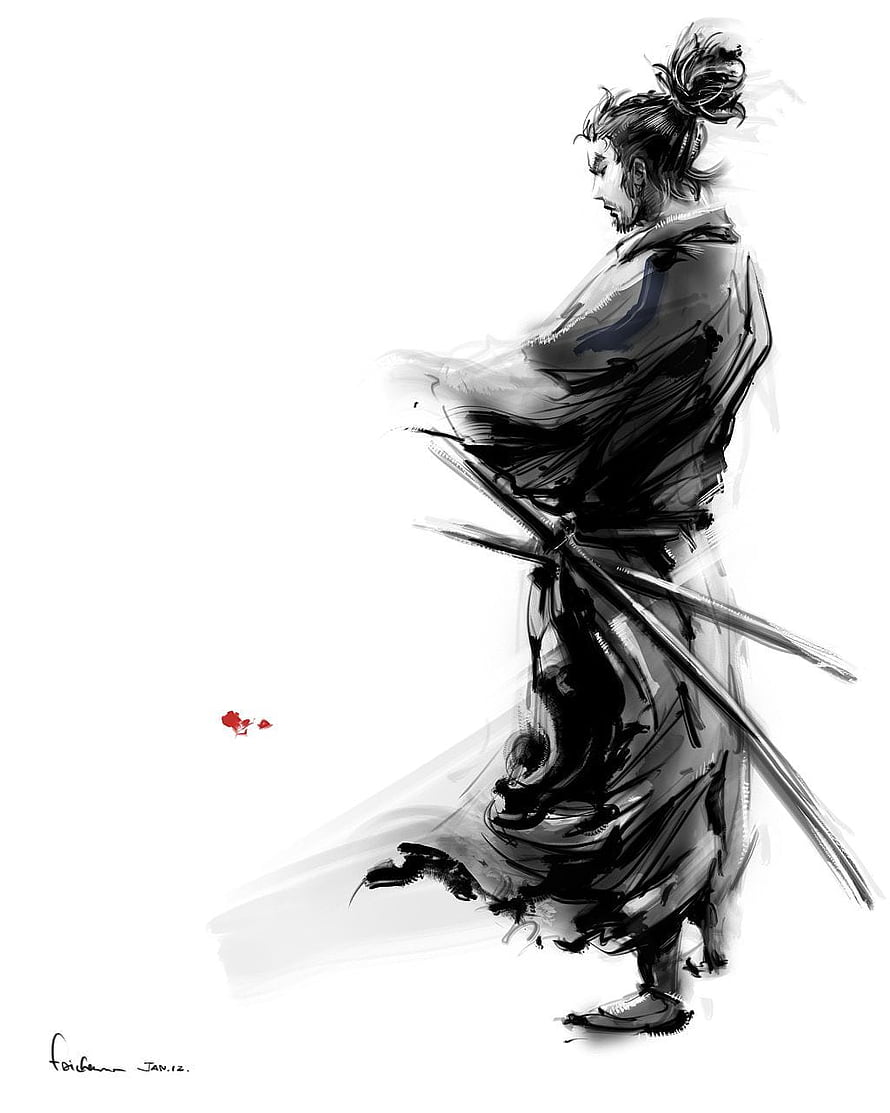 Ink Wash Painting of a Ronin Samurai with Katana HD phone wallpaper