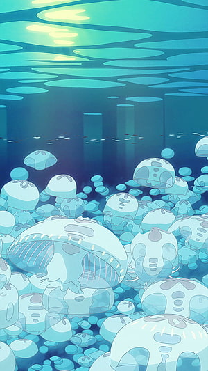 Ponyo on the Cliff by the Sea Underwater Jellyfish Scene Studio Ghibli Anime Wallpaper HD phone wallpaper