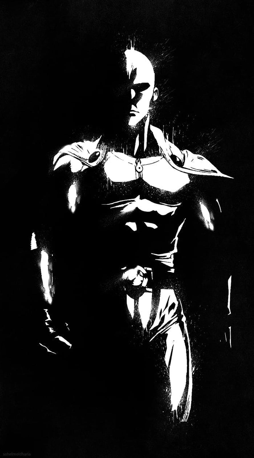 Saitama One Punch Man High Contrast Black and White Anime Illustration HD phone wallpaper