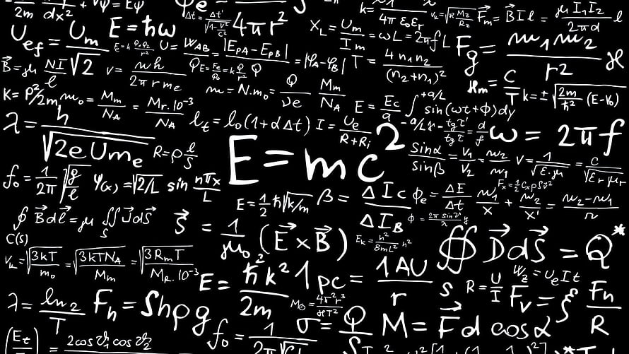 Handwritten Physics Equations and Mathematical Formulas on Black Background HD wallpaper