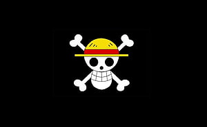 One Piece Straw Hat Pirates Jolly Roger Logo on Black Background HD wallpaper