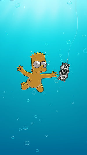 Bart Simpson Swimming Underwater Reaching for a Dollar Bill HD phone wallpaper