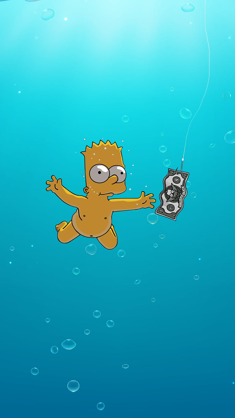 Bart Simpson Swimming Underwater Reaching for a Dollar Bill HD phone wallpaper
