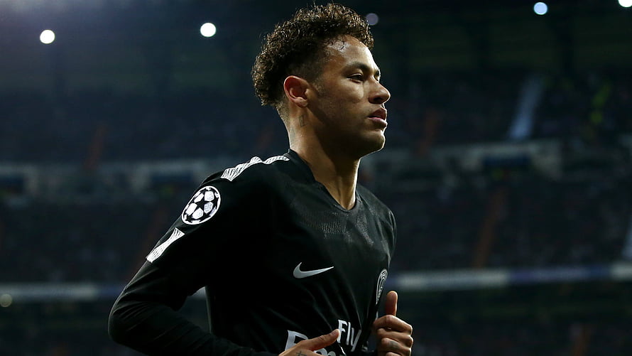 Neymar in PSG Black Away Kit During UEFA Champions League Match HD wallpaper