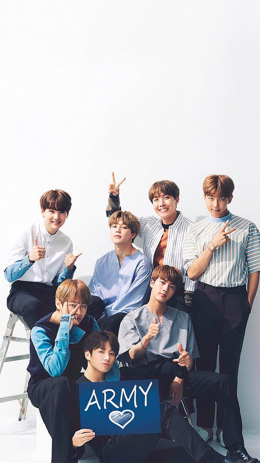 BTS Group Photo Holding ARMY Sign in Studio Setting HD phone wallpaper