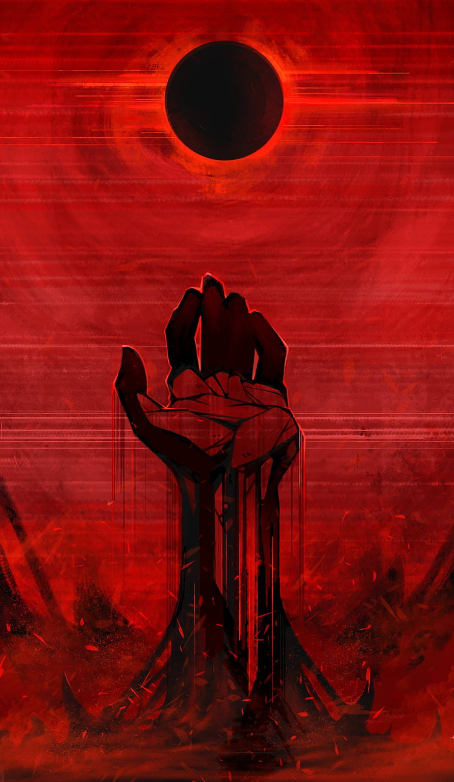 Berserk God Hand Artwork with Dark Eclipse and Crimson Sky HD phone wallpaper
