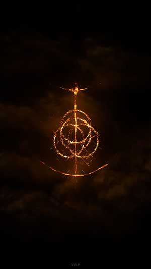 Elden Ring Glowing Ember Sigil Against Dark Stormy Night Sky HD phone wallpaper