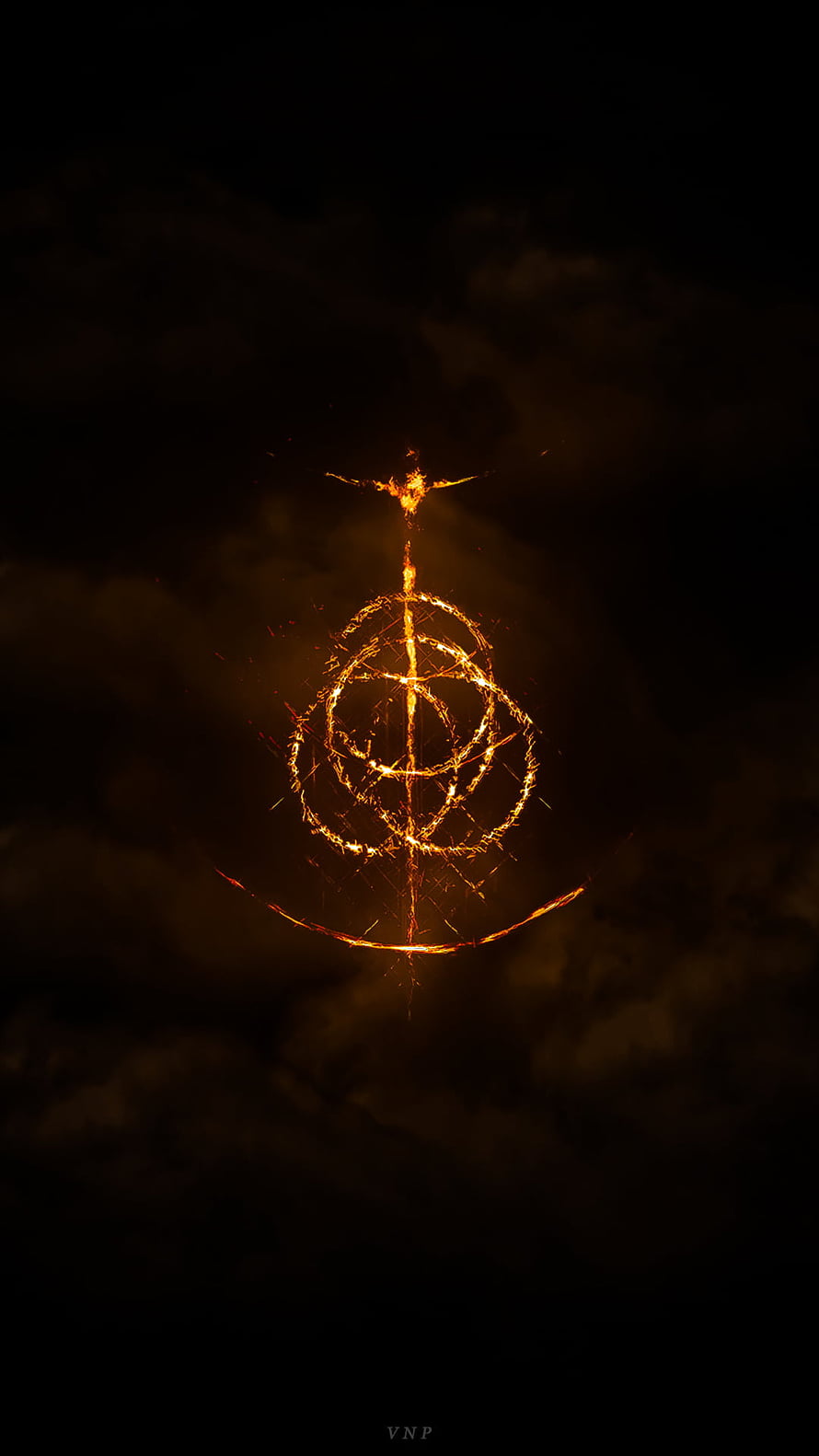 Elden Ring Glowing Ember Sigil Against Dark Stormy Night Sky HD phone wallpaper