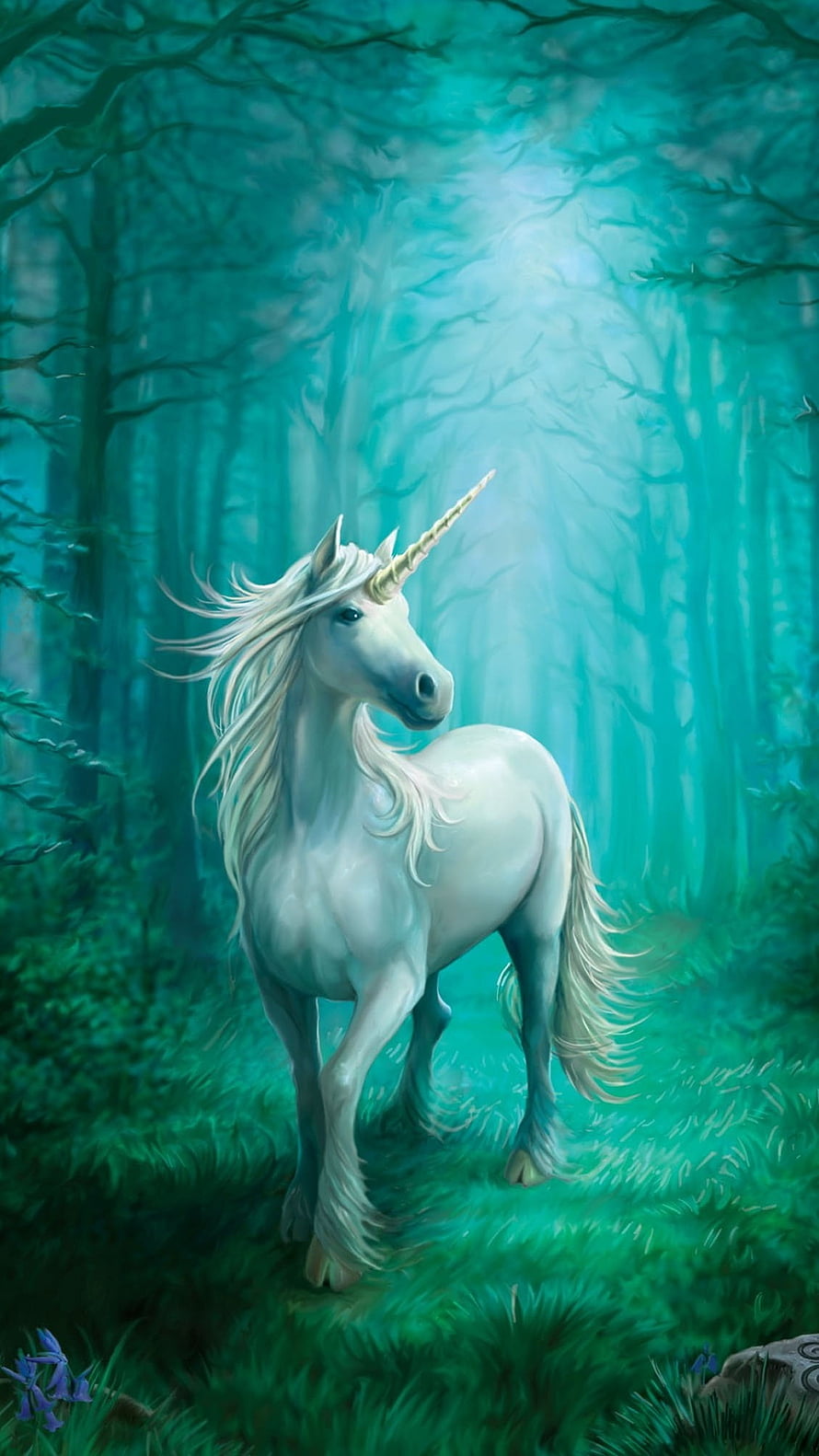 White Unicorn Standing in a Mystical Enchanted Forest with Ethereal Light HD phone wallpaper